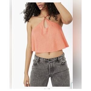 NWT Free People Shirt Linen Blend Women Watermelon Strappy Crop Tank Sz XL $58